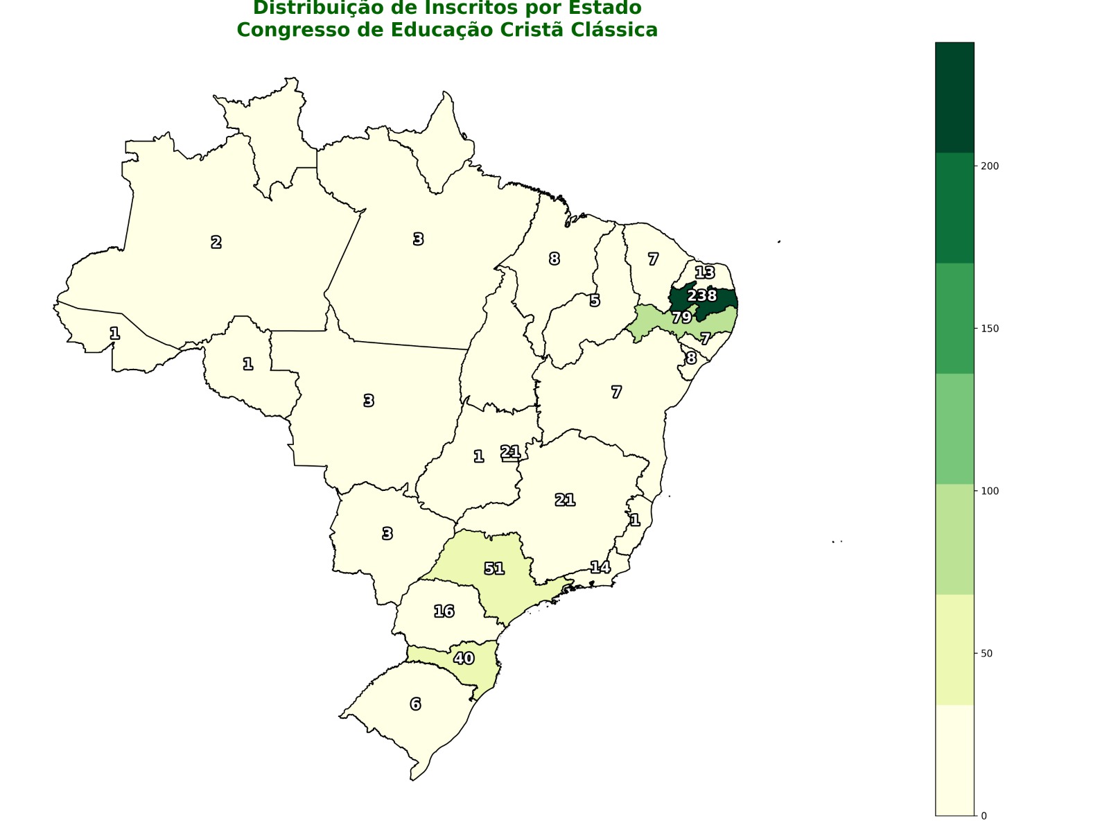 Mapa de distribuição de inscritos por estado